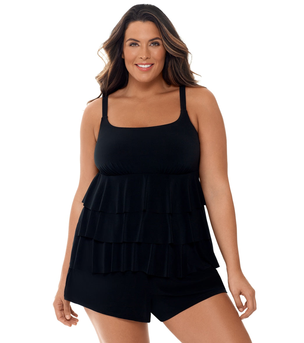 Longitude Plus Size Little Black Dress Ruffle Swim Romper - 24W - Swimoutlet.com