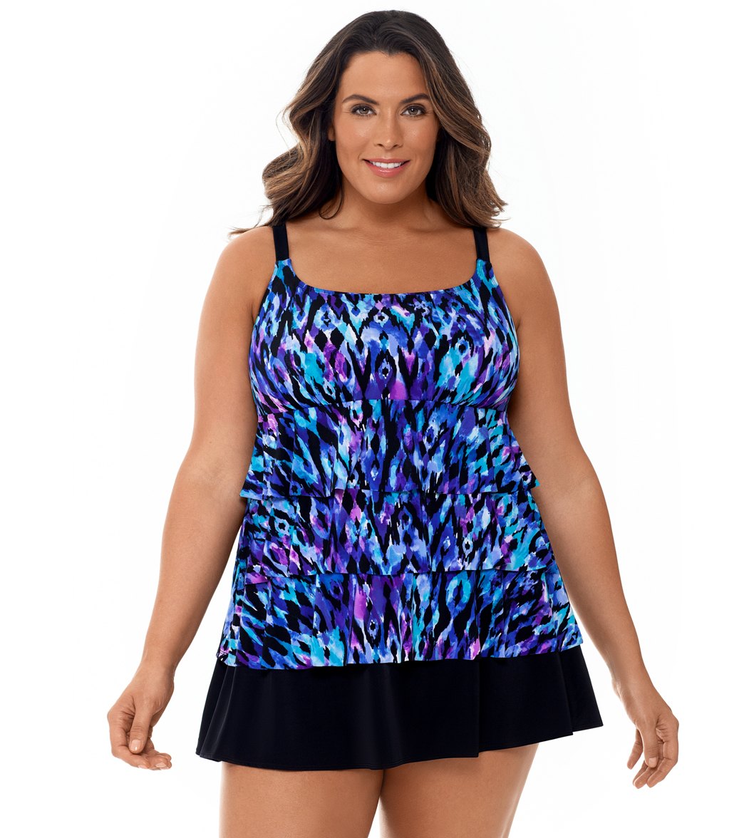 Longitude Plus Size Tulum Ruffle Swim Dress - Purple 16W - Swimoutlet.com