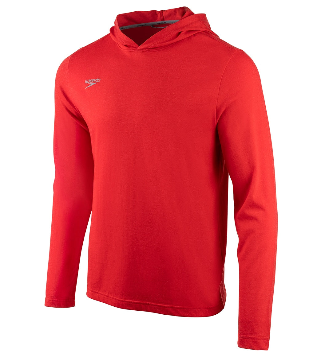 Speedo Men's Long Sleeve Solid Hooded Shirt - Red 2Xs Size X-Small - Swimoutlet.com