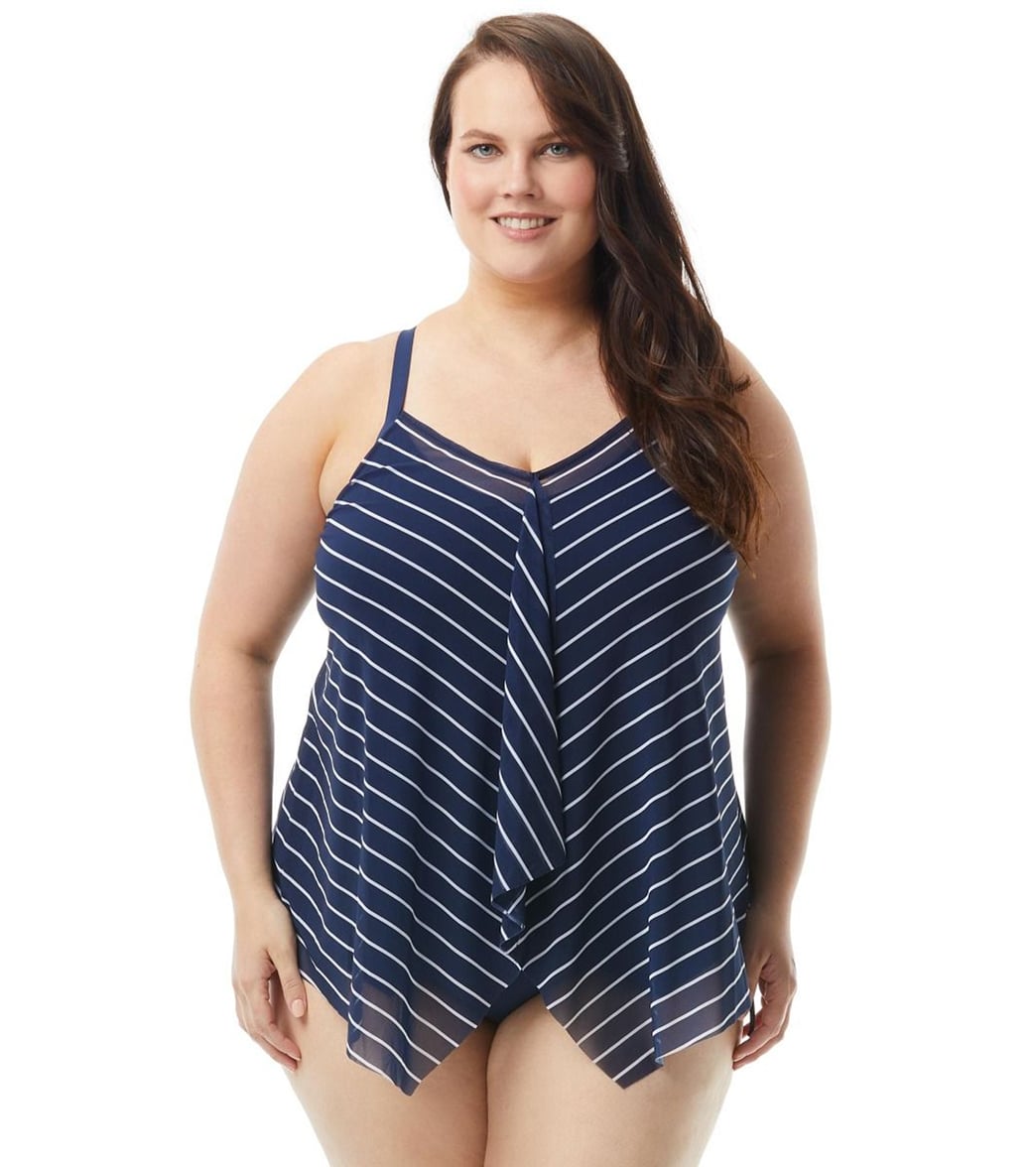 Beach House Plus Size Ready Or Yacht Kerry Mesh Underwire Tankini Top - Admiral 16W - Swimoutlet.com