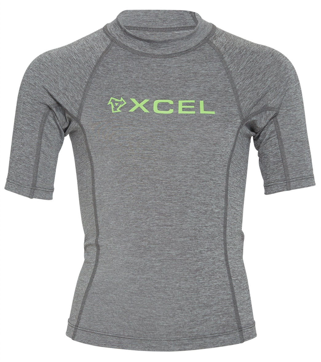 Xcel Boys' Premium Stretch Short Sleeve Rash Guard - Athletic Heather 10 - Swimoutlet.com