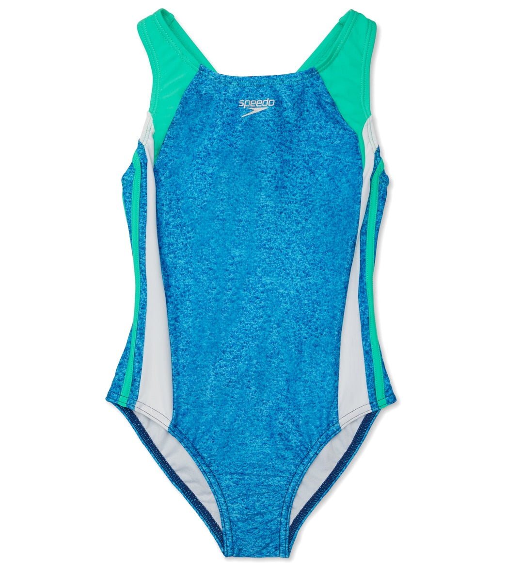 Speedo Girls' Solid Infinity Splice One Piece Swimsuit Big Kid - Bright Green 7 - Swimoutlet.com