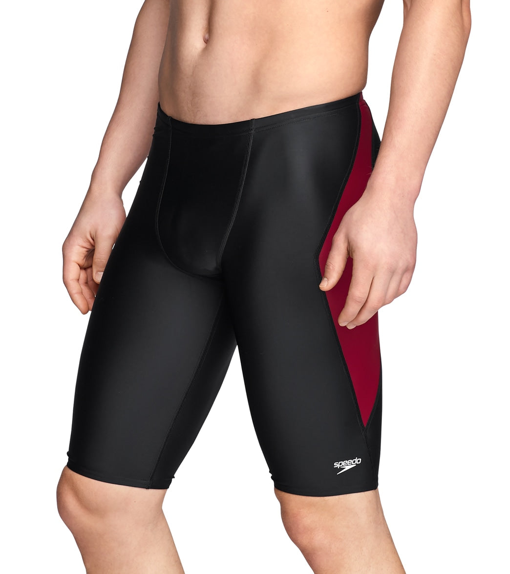 Speedo Men's Powerflex Eco Tone Setter Jammer Swimsuit - Black/Maroon 22 - Swimoutlet.com