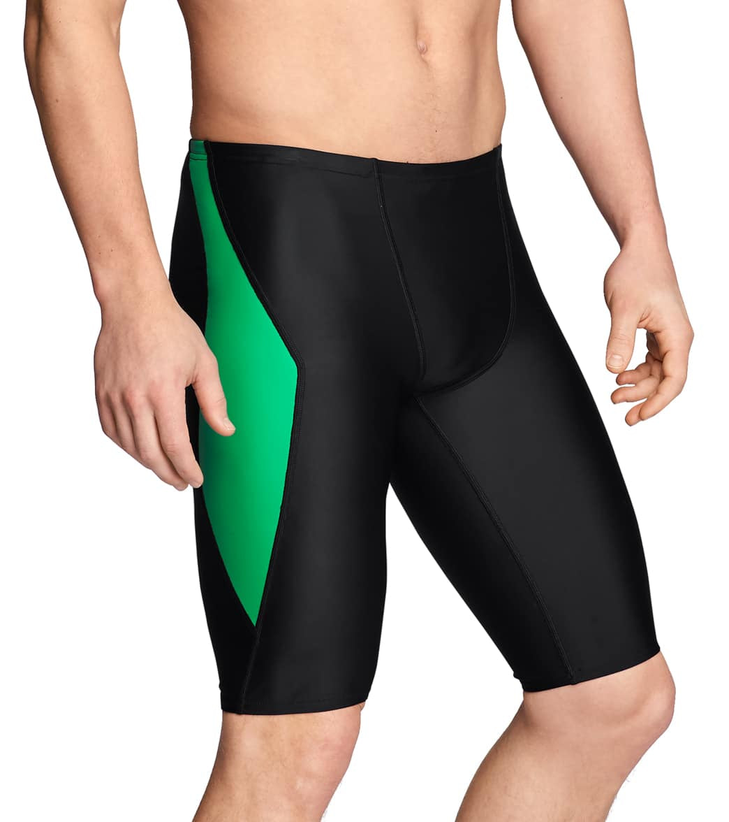 Speedo Men's Powerflex Eco Tone Setter Jammer Swimsuit - Black/Green 28 - Swimoutlet.com