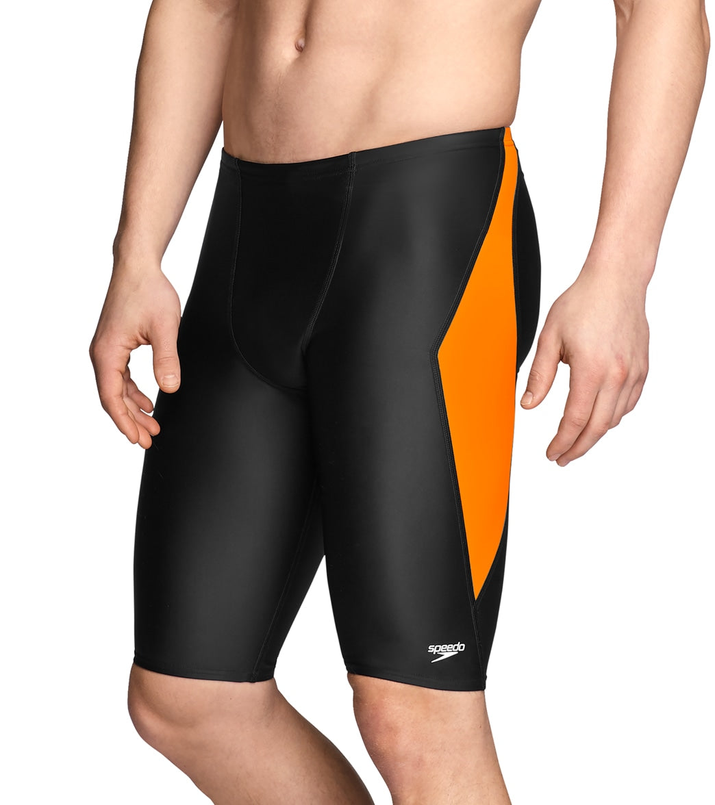 Speedo Men's Powerflex Eco Tone Setter Jammer Swimsuit - Black/Orange 22 - Swimoutlet.com