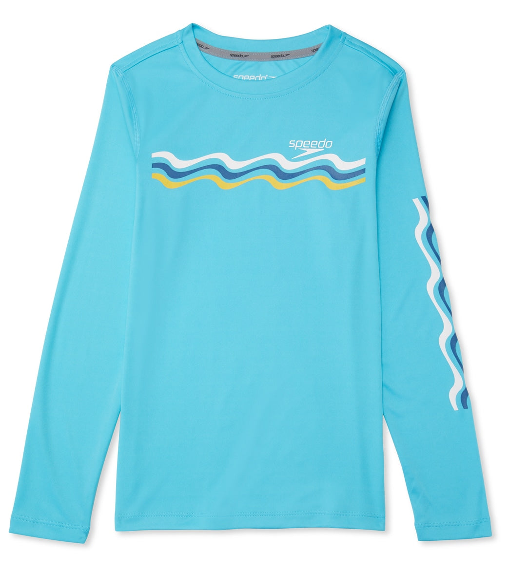 Speedo Boys' Graphic Long Sleeve Swim Shirt Big Kid - Blue Atoll Medium Size Medium Polyester - Swimoutlet.com