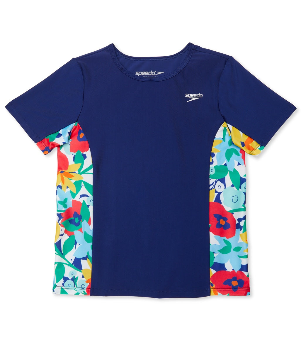 Speedo Girls' Printed Splice Short Sleeve Rashguard Big Kid - Peacoat Large Size Large - Swimoutlet.com