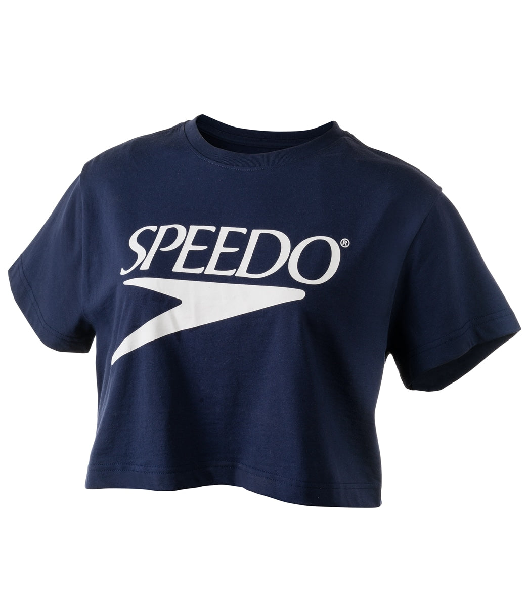 Speedo Women's Vintage Cropped Tee Shirt - Navy Large Size Large - Swimoutlet.com