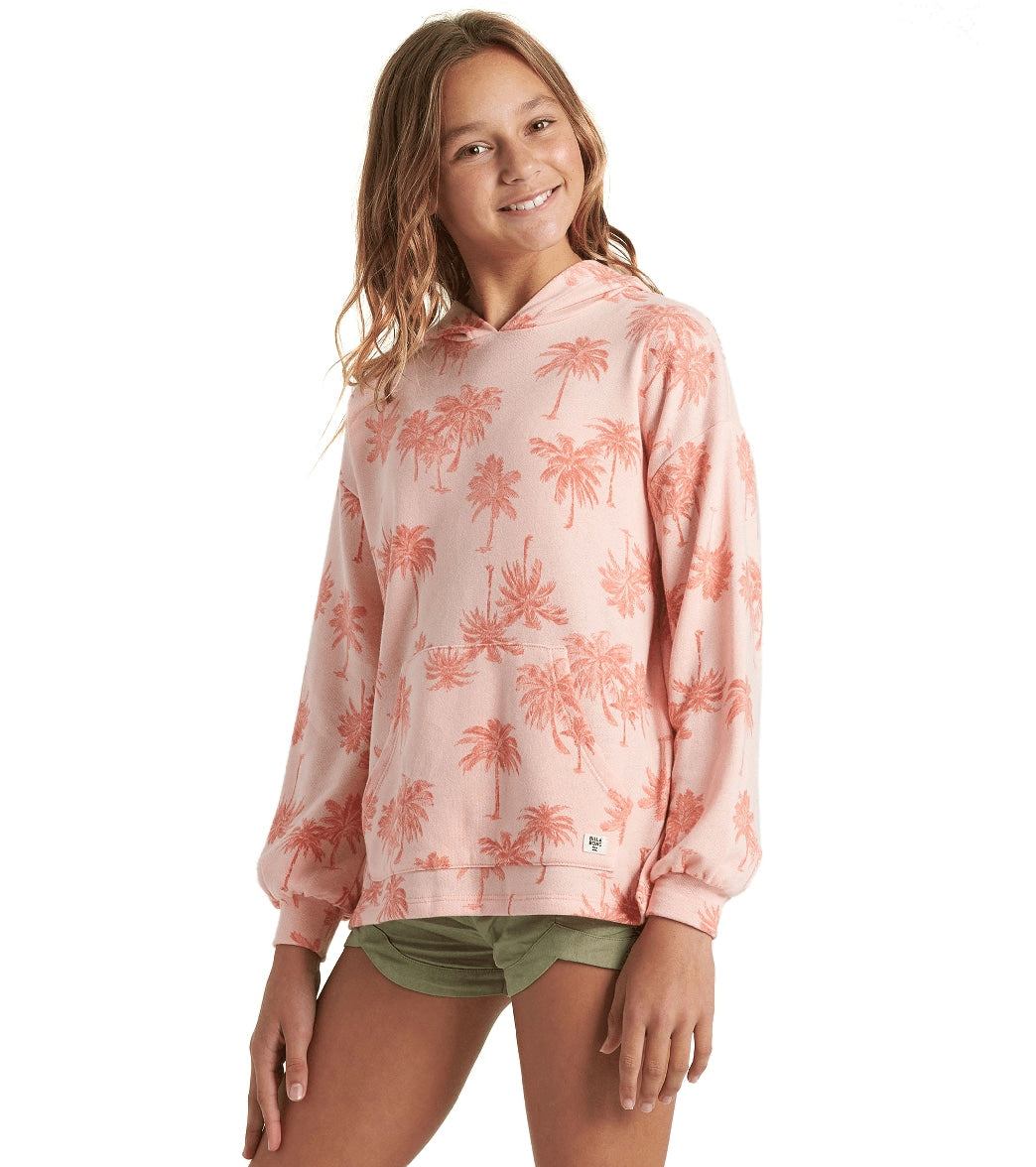 Billabong Girls' Palms Forever Long Sleeve Hoodie - Peachy Medium 10/12 Cotton/Polyester - Swimoutlet.com