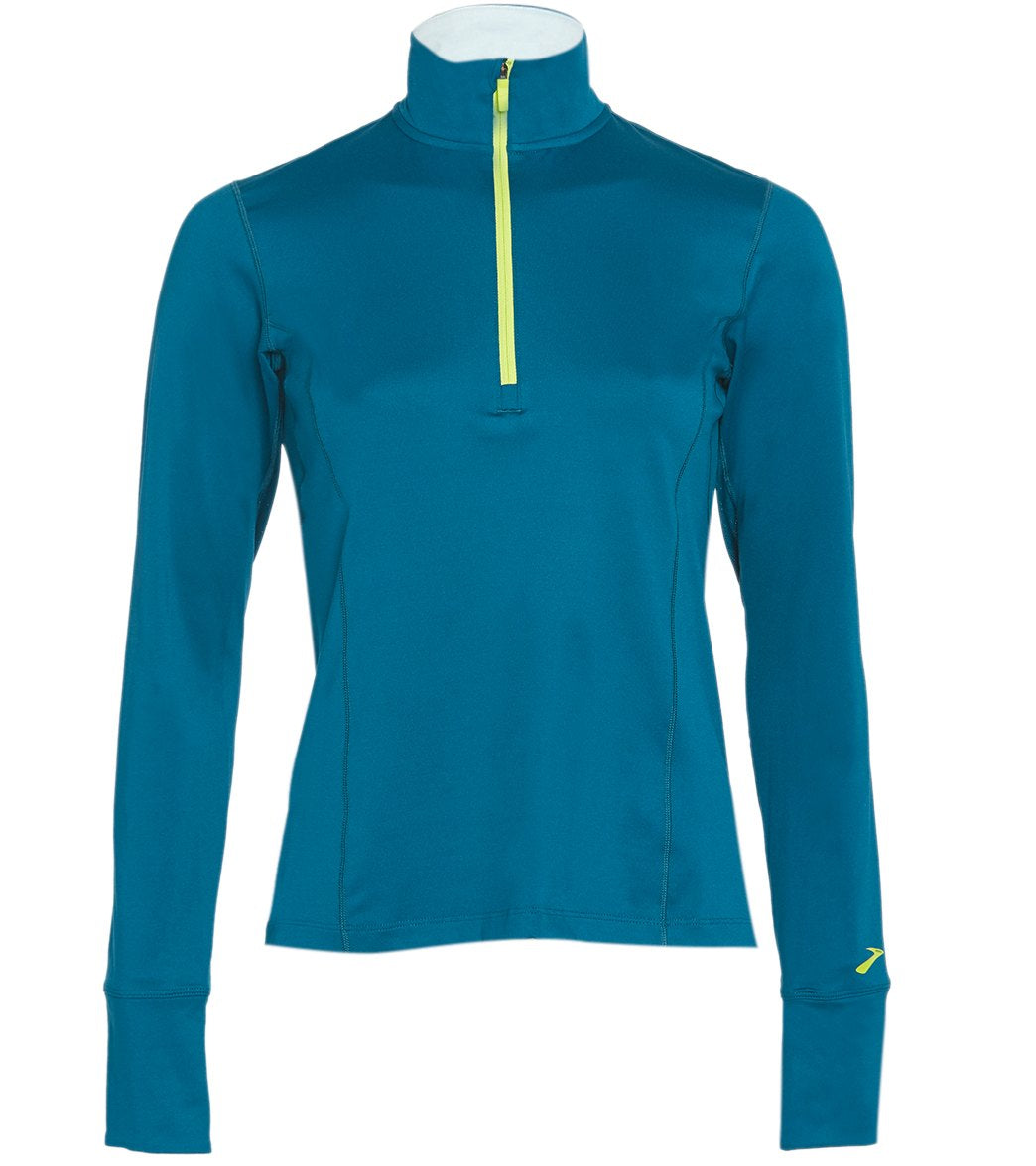 Brooks Women's Dash 1/2 Zip Top - Deep Sea/Lime Xl Size Xl - Swimoutlet.com