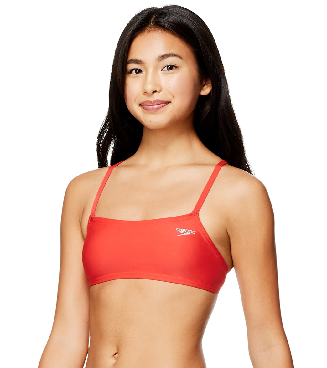 Speedo Women's Solid Strappy Fixed Back Bikini Top - Bittersweet Xs Size X-Small - Swimoutlet.com