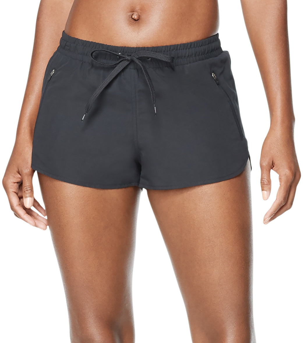 Speedo Active Women's Color Blocked Woven Short - Black Large Size Large Polyester - Swimoutlet.com