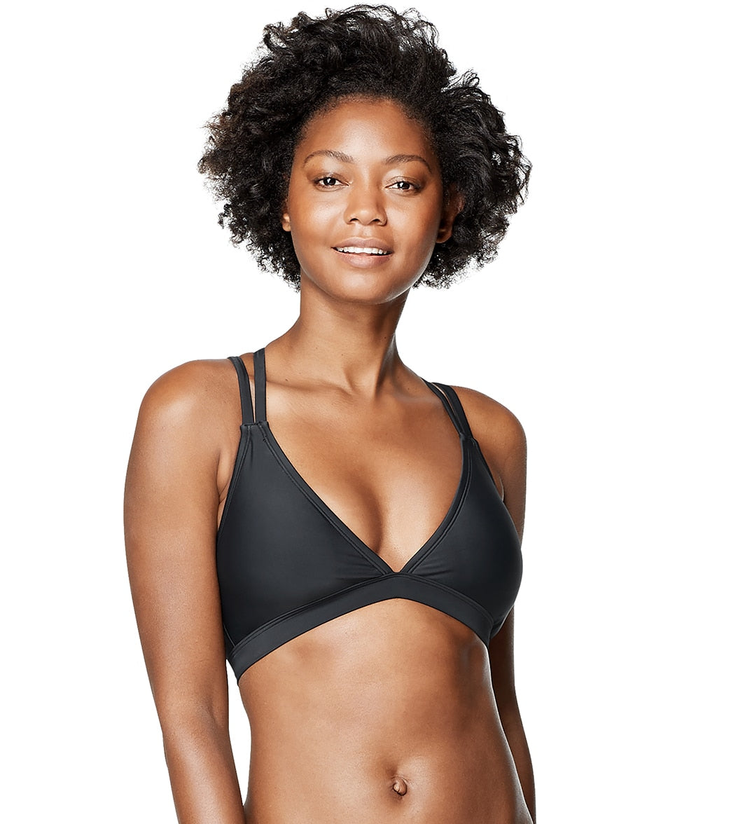 Speedo Active Women's V-Neck Double Strap Bikini Top - Black Small Size Small - Swimoutlet.com