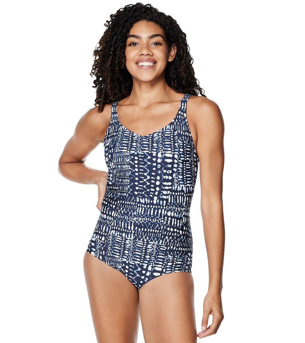 Speedo Women's Printed Sweetheart One Piece Swimsuit - Peacoat 10 - Swimoutlet.com