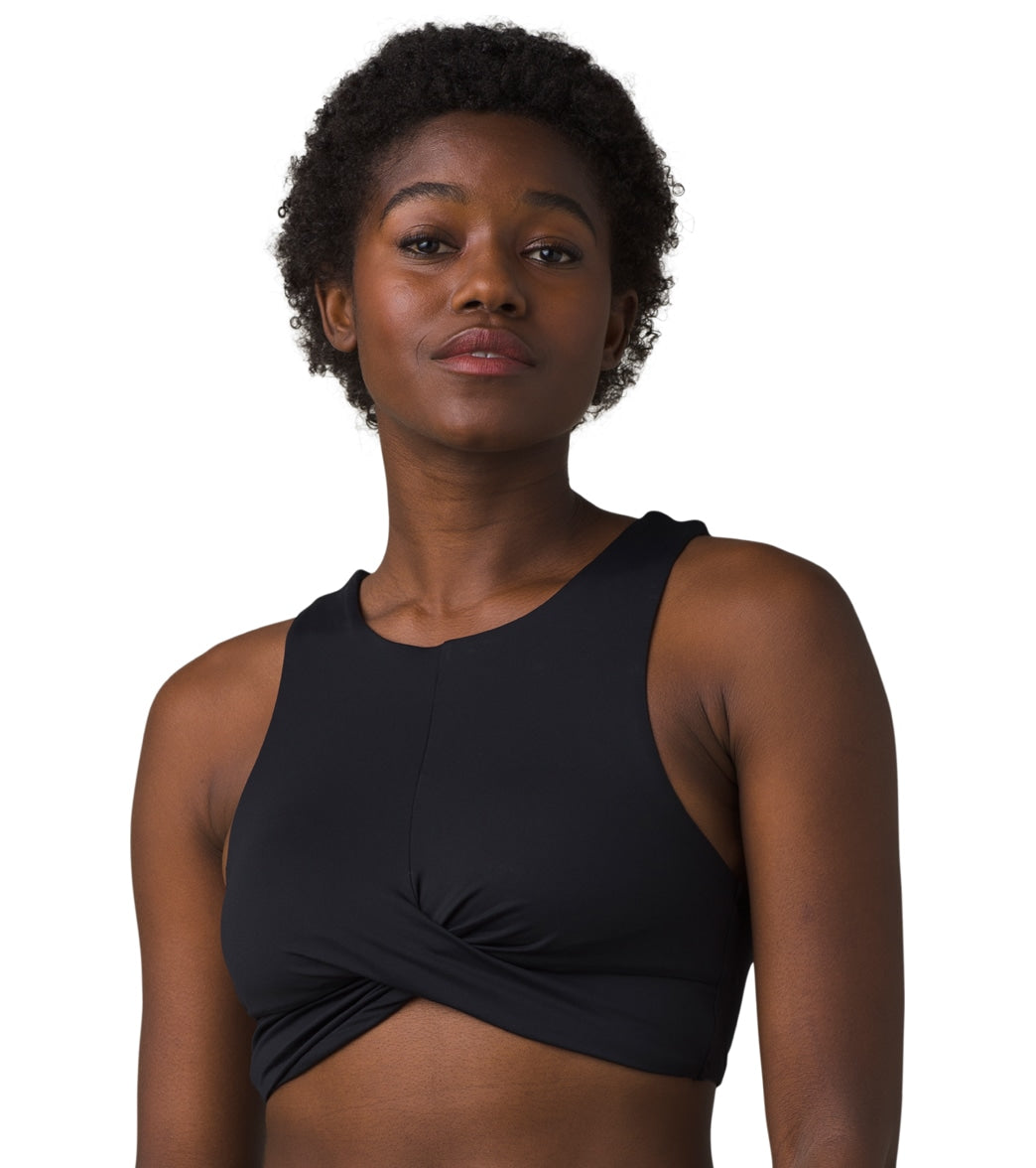 Prana Women's Corinne High Neck Bikini Top - Black Medium Cotton/Polyester - Swimoutlet.com