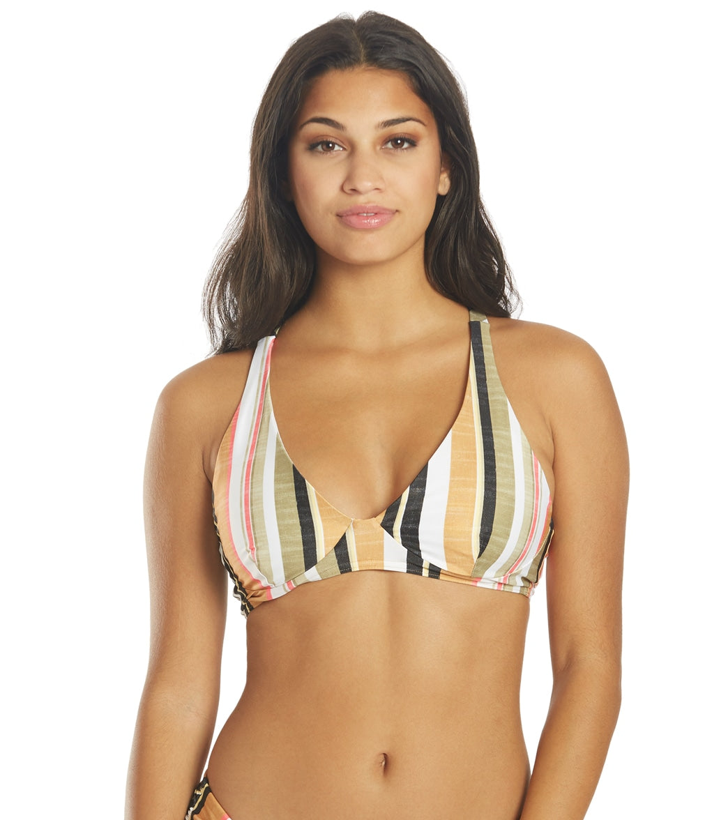 Prana Women's Bianca Bralette Bikini Top - Gilded Soleil Stripe Large Cotton/Polyester - Swimoutlet.com