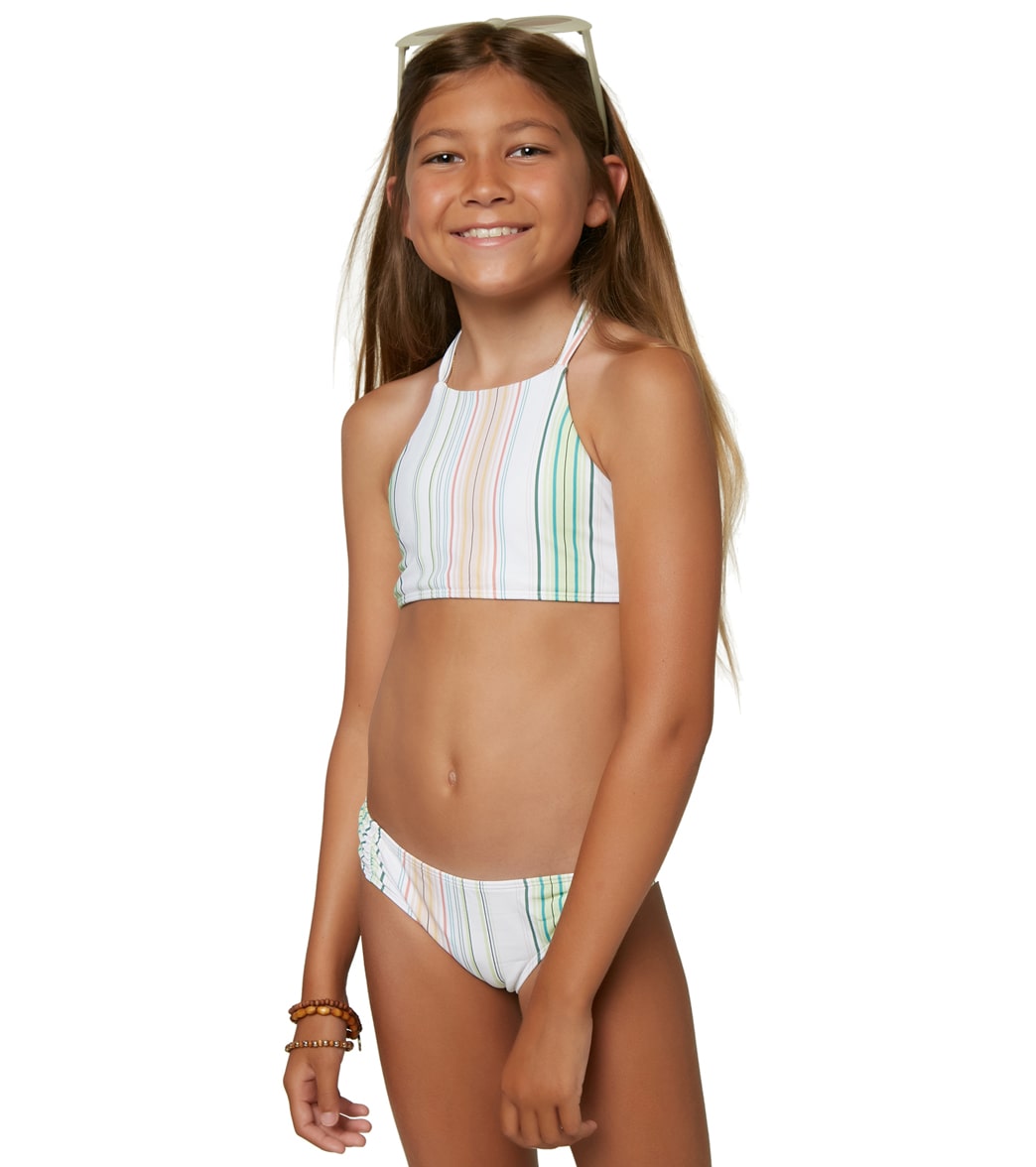 O'neill Girls' Beach Stripe Braided Hi-Neck Bikini Set - Mul1 10 Elastane/Polyamide - Swimoutlet.com