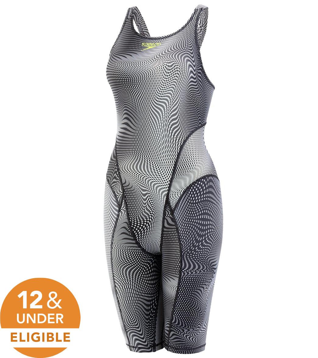 Speedo Women's Print Vanquisher Kneeskin Tech Suit Swimsuit - Black 16 - Swimoutlet.com