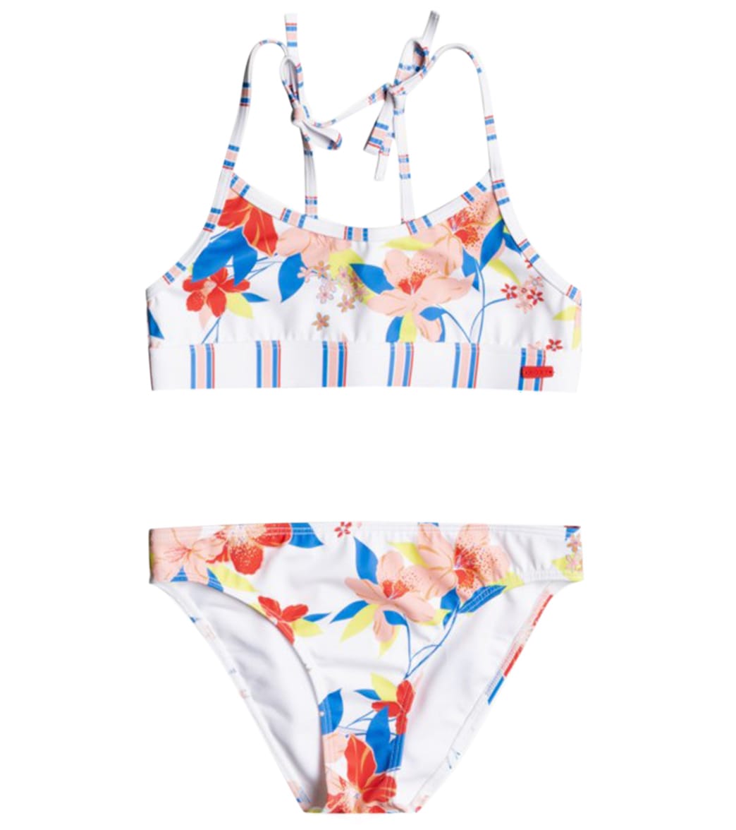 Roxy Girls' Friendly Flower Two Piece Crop Top Bikini Set - Bright White Saya Light Small 7 Big Kid - Swimoutlet.com