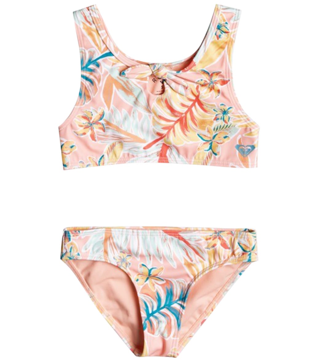 Roxy Girls' Friendly Story Two Piece Crop Top Bikini Set - Peach Pearl Ragha 2 - Swimoutlet.com