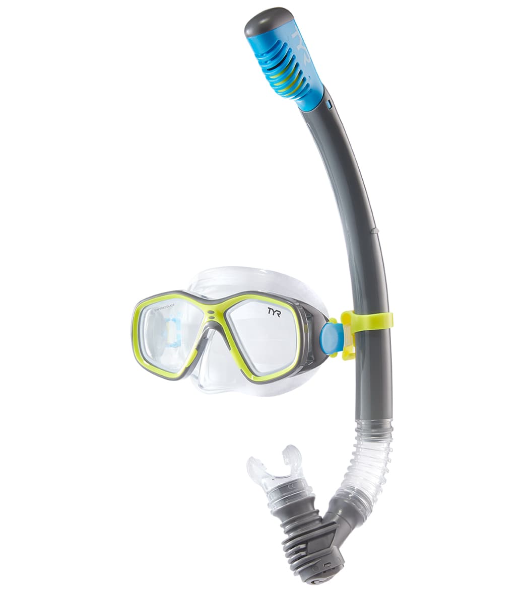TYR Recreation Mask And Snorkel Set - Yellow/Grey/Blue - Swimoutlet.com