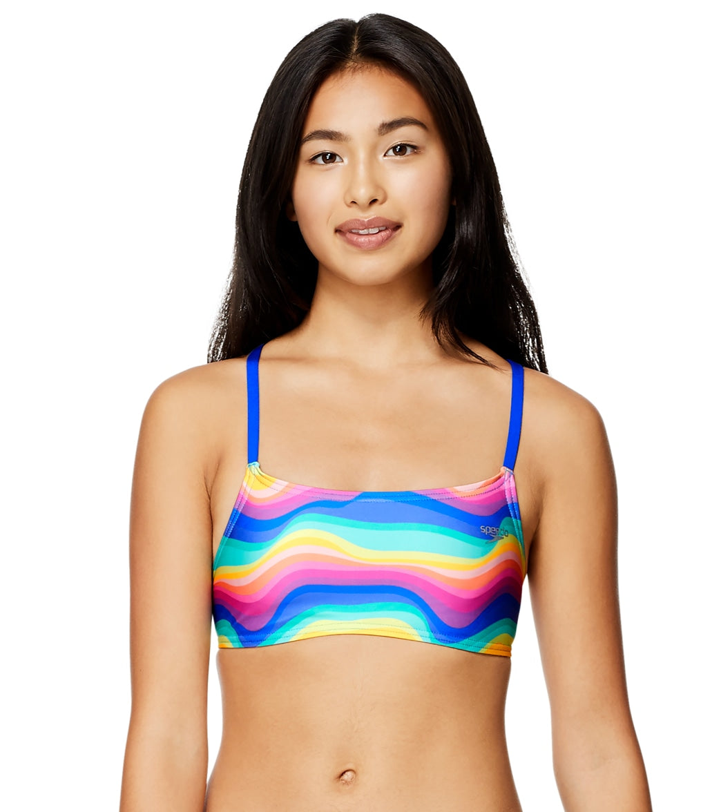 Speedo Women's Strappy Fixed Back Bikini Top - Rainbow Wave Large Size Large - Swimoutlet.com