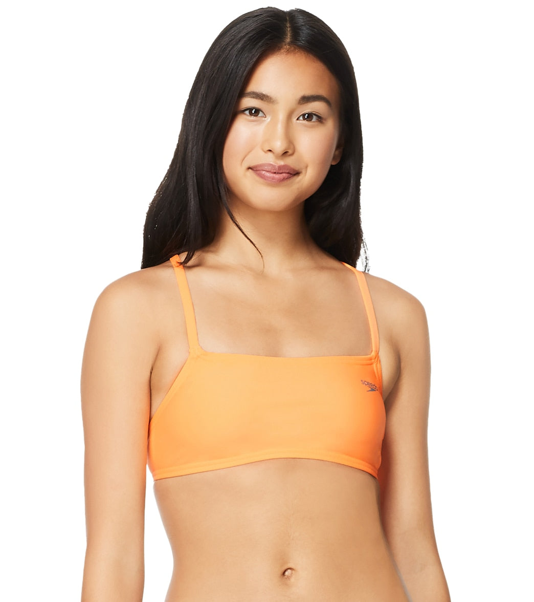 Speedo Women's Solid Strappy Fixed Back Bikini Top - Orange Pop Xs Size X-Small - Swimoutlet.com