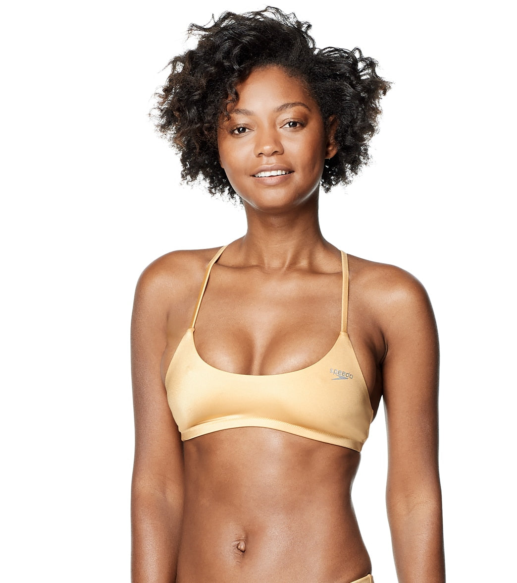 Speedo women's solid tie back bikini top - gold xl size xl - swimoutlet.com