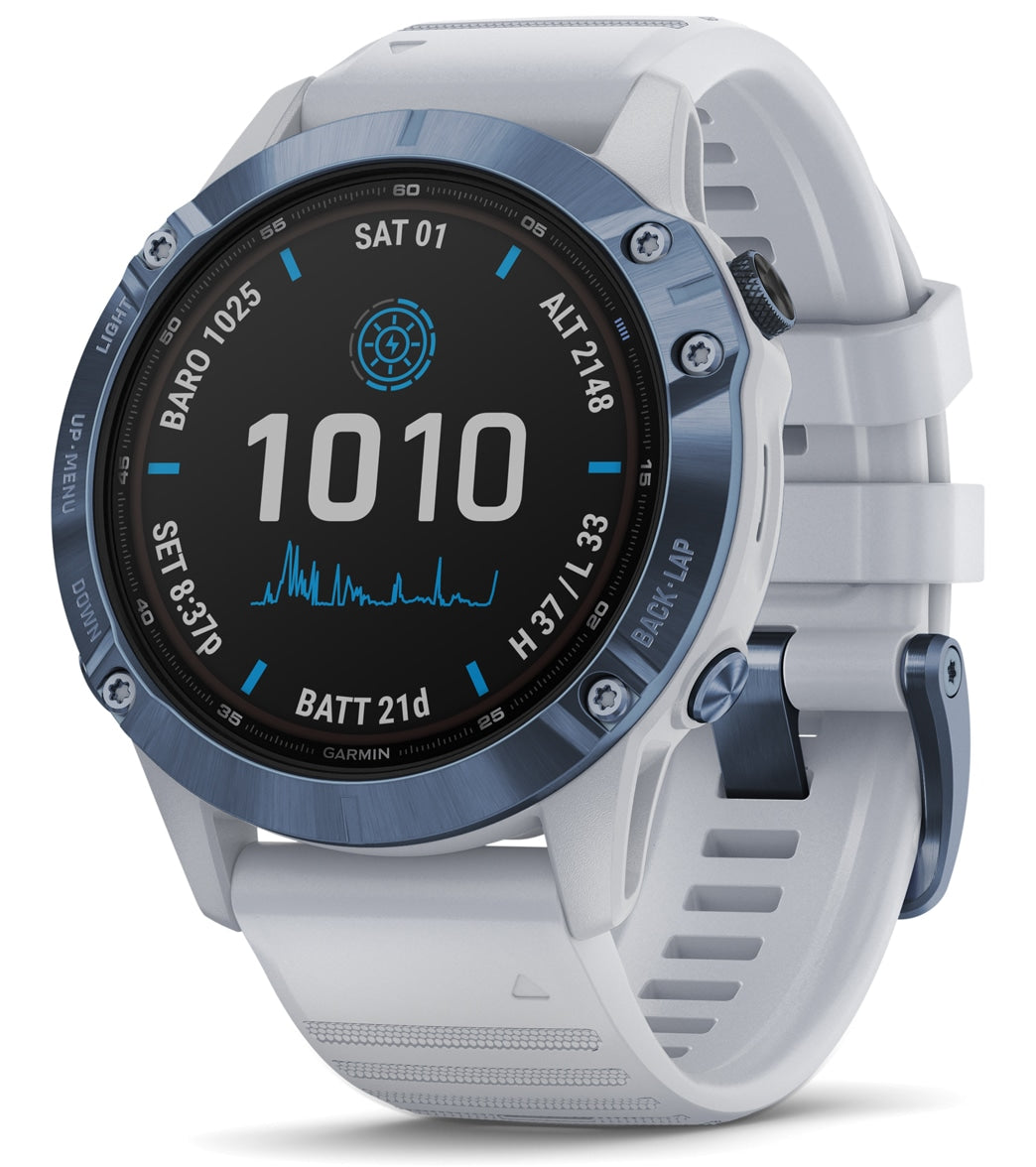 Garmin Fenix 6 Pro Solar Edition Gps Smartwatch - Mineral Blue - Swimoutlet.com
