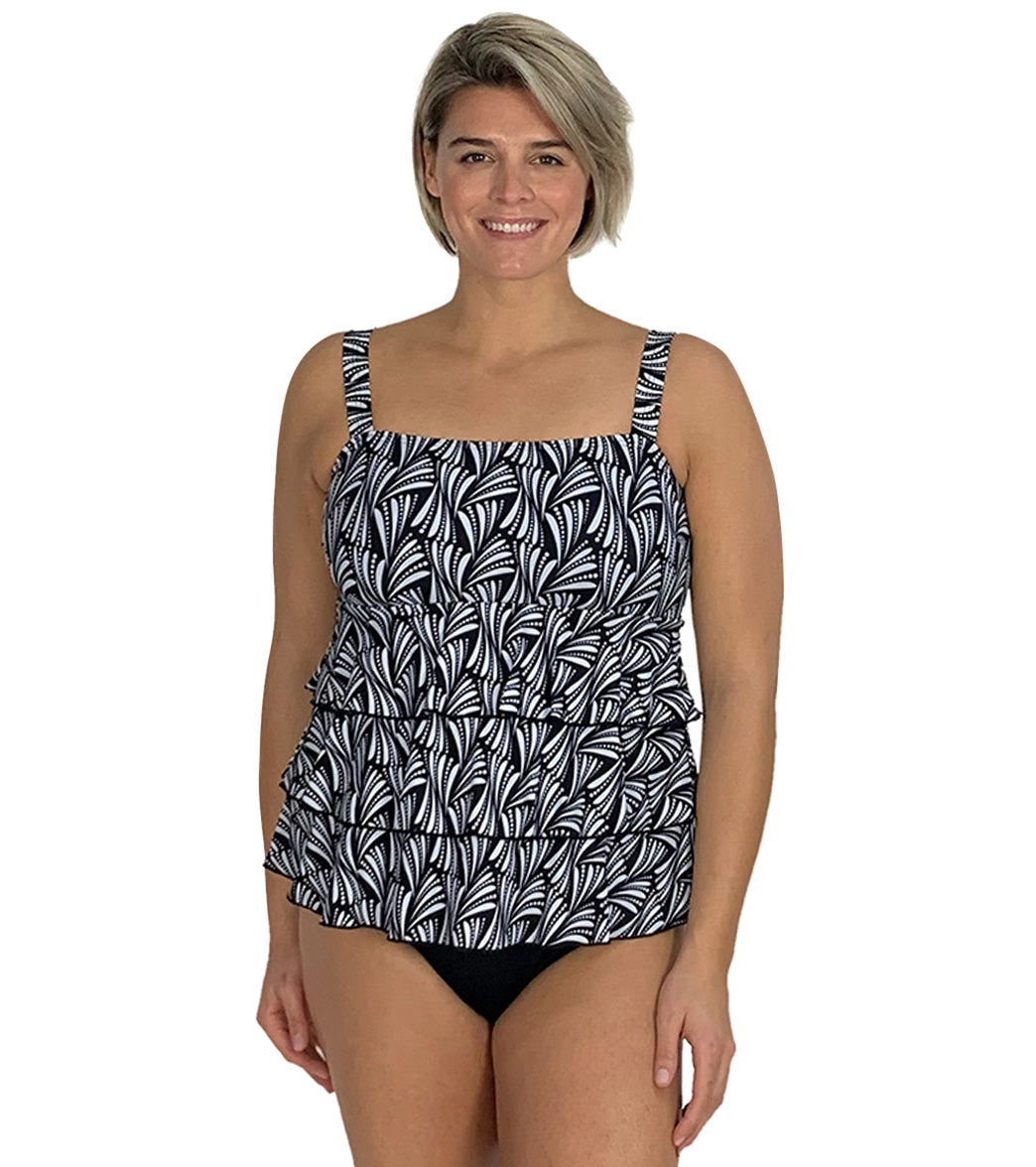 Fit4U Women's Plus Size Twist And Turn Tier Bandeau Tankini Top - Black 24W - Swimoutlet.com