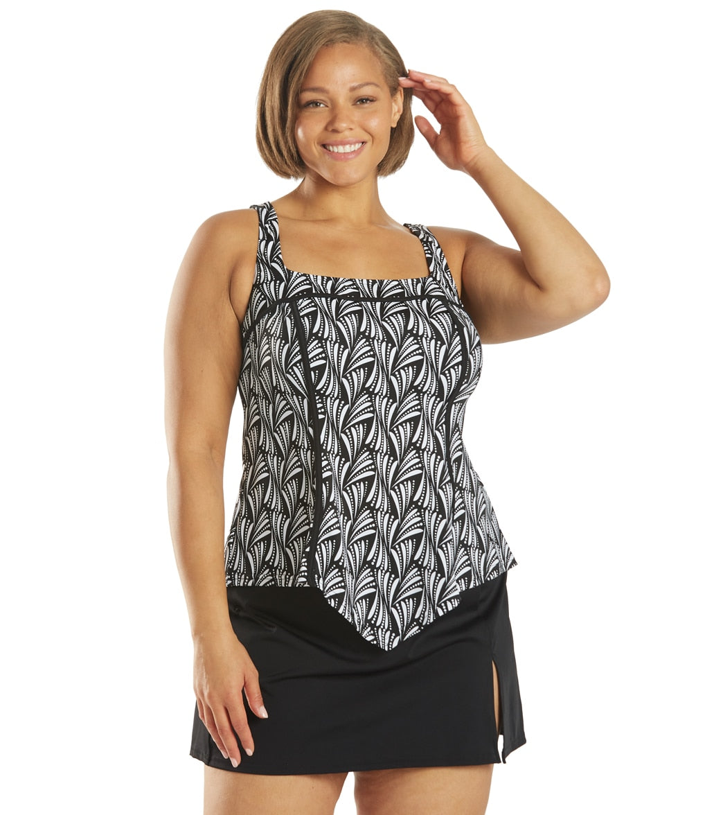 Fit4U Women's Plus Size Twist And Turn Square Neck V Hem Tankini Top D & E Cup - Black 22W - Swimoutlet.com