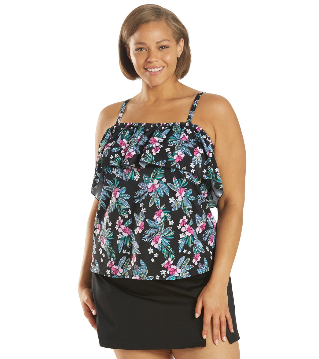 Fit4U Women's Plus Size Pina Colada Off The Shoulder Tankini Top C Cup - Multi 16W - Swimoutlet.com