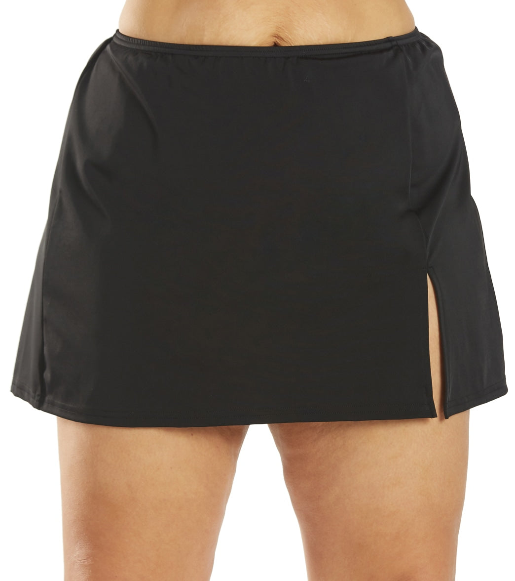 Fit4U Women's Plus Size Solid Swim Skirt With Slit - Black 16W - Swimoutlet.com