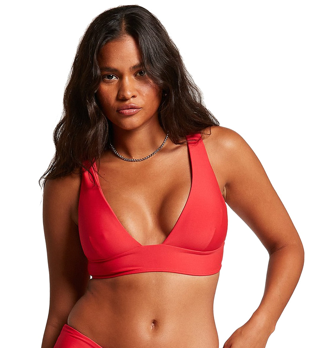 Volcom Women's Simply Seamless Halter Bikini Top - True Red Large - Swimoutlet.com