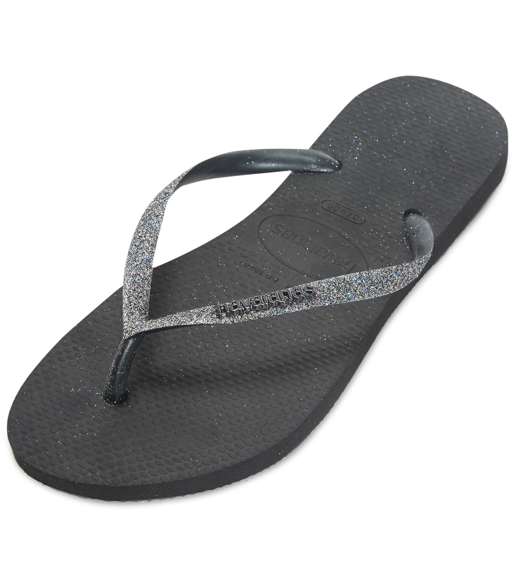 Havaianas Slim Glitter Flip Flop - Black/Dark Metallic Grey 39/40 - Swimoutlet.com