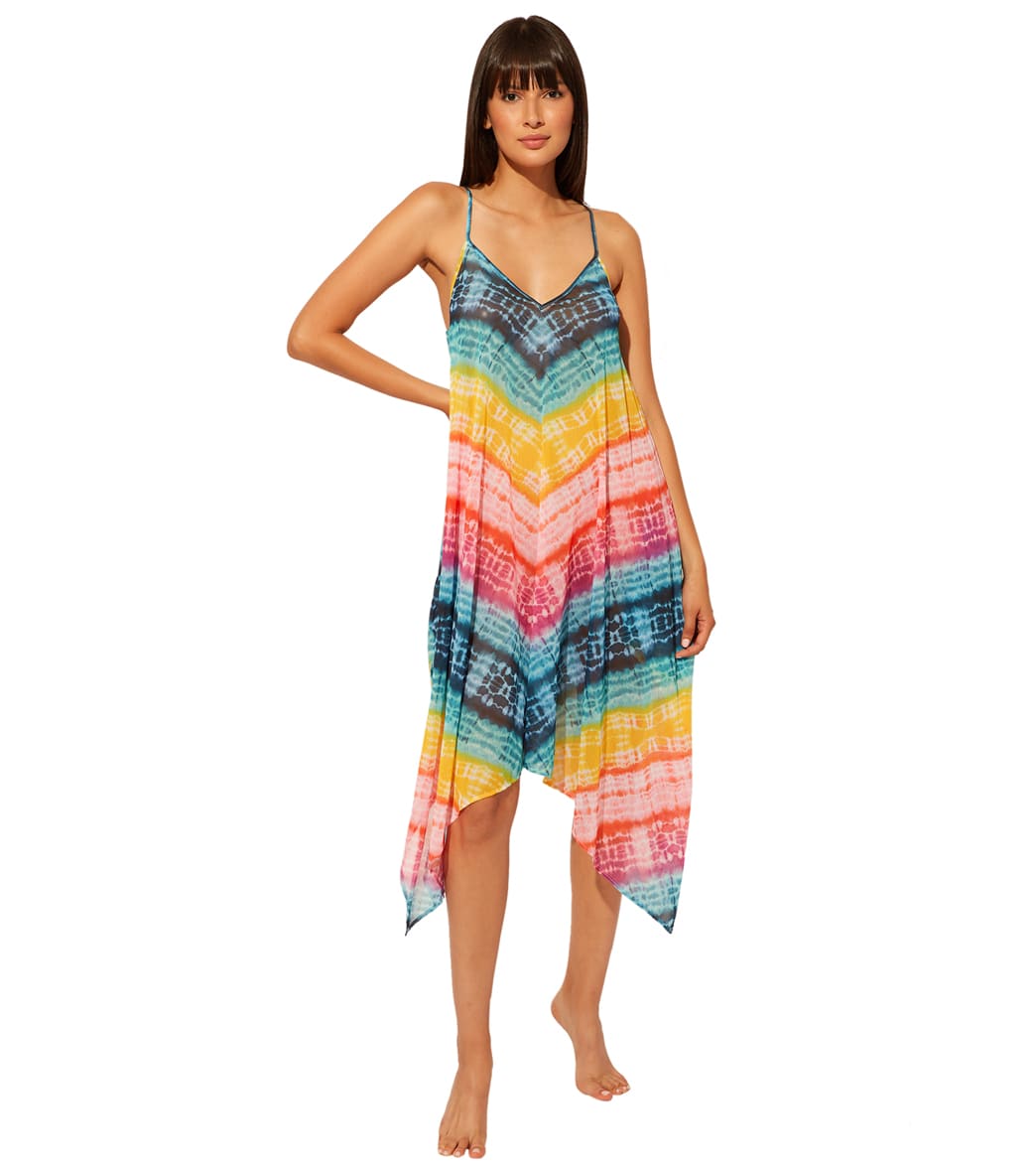 Bleu Rod Beattie Women's Good Vibrations Chiffon Handkerchief Hem Dress - Multi Large - Swimoutlet.com