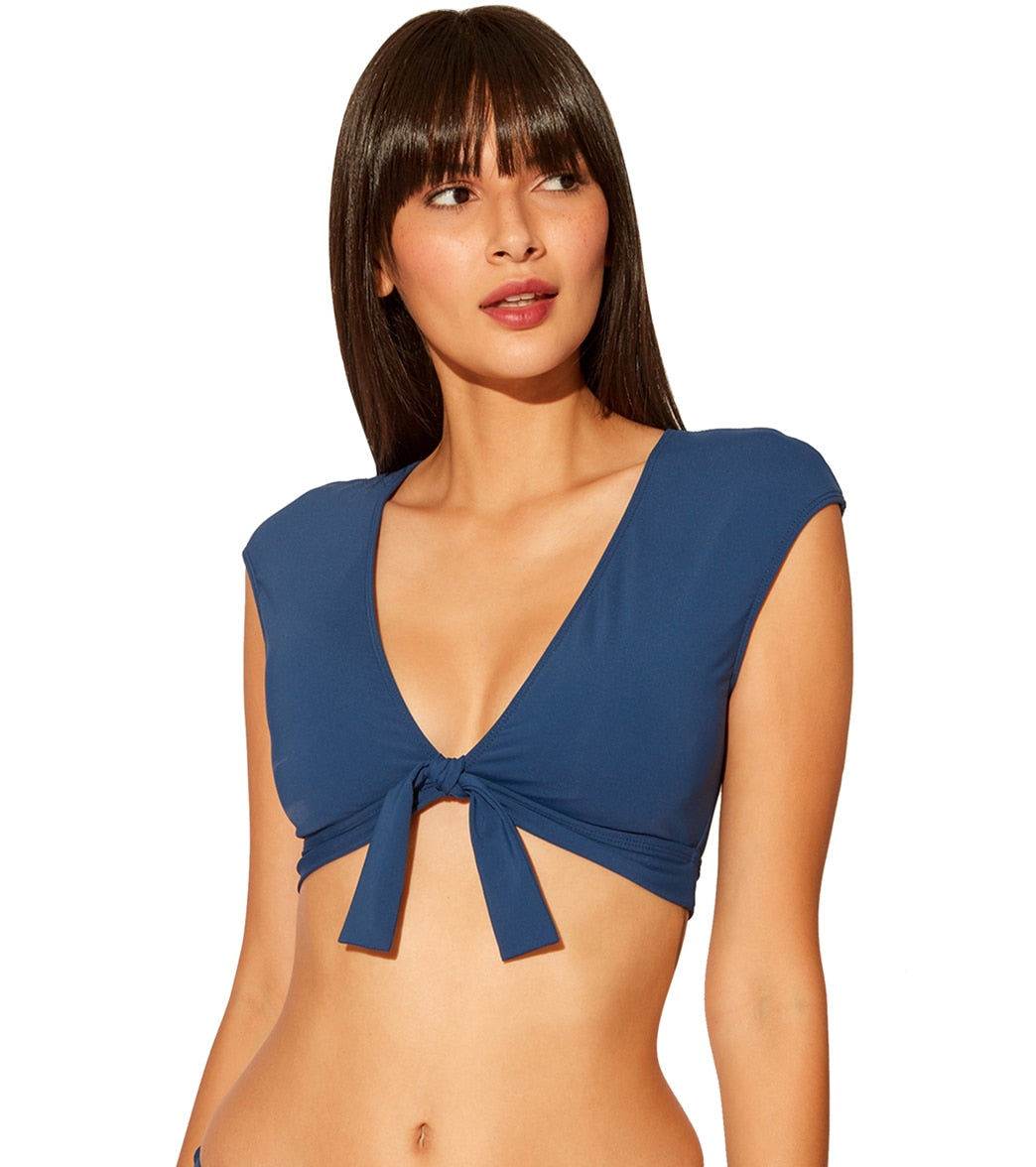 Bleu Rod Beattie Women's Kore Tie Front Cap Sleeve Crop Top - Navy 10 - Swimoutlet.com