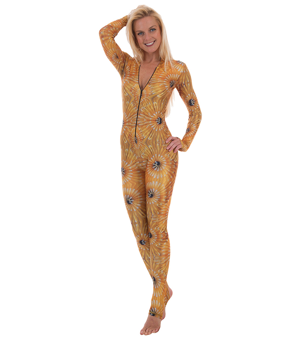 Slipins Women's Golden Goddess Zippered Diveskin Unitard - Yellow 2Xl - Swimoutlet.com