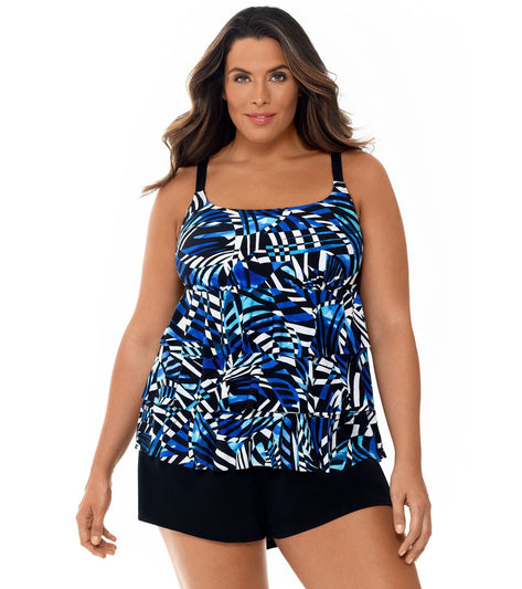 Longitude Plus Size Digital Cortex Ruffle Swim Romper at SwimOutlet.com