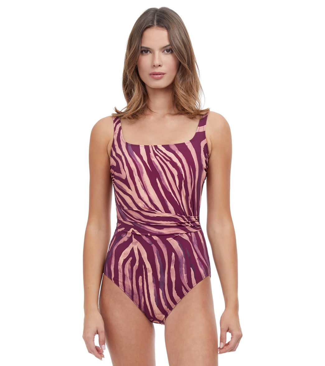 Gottex Women's Panthera Square Neck One Piece Swimsuit - Multi Plum 10 - Swimoutlet.com