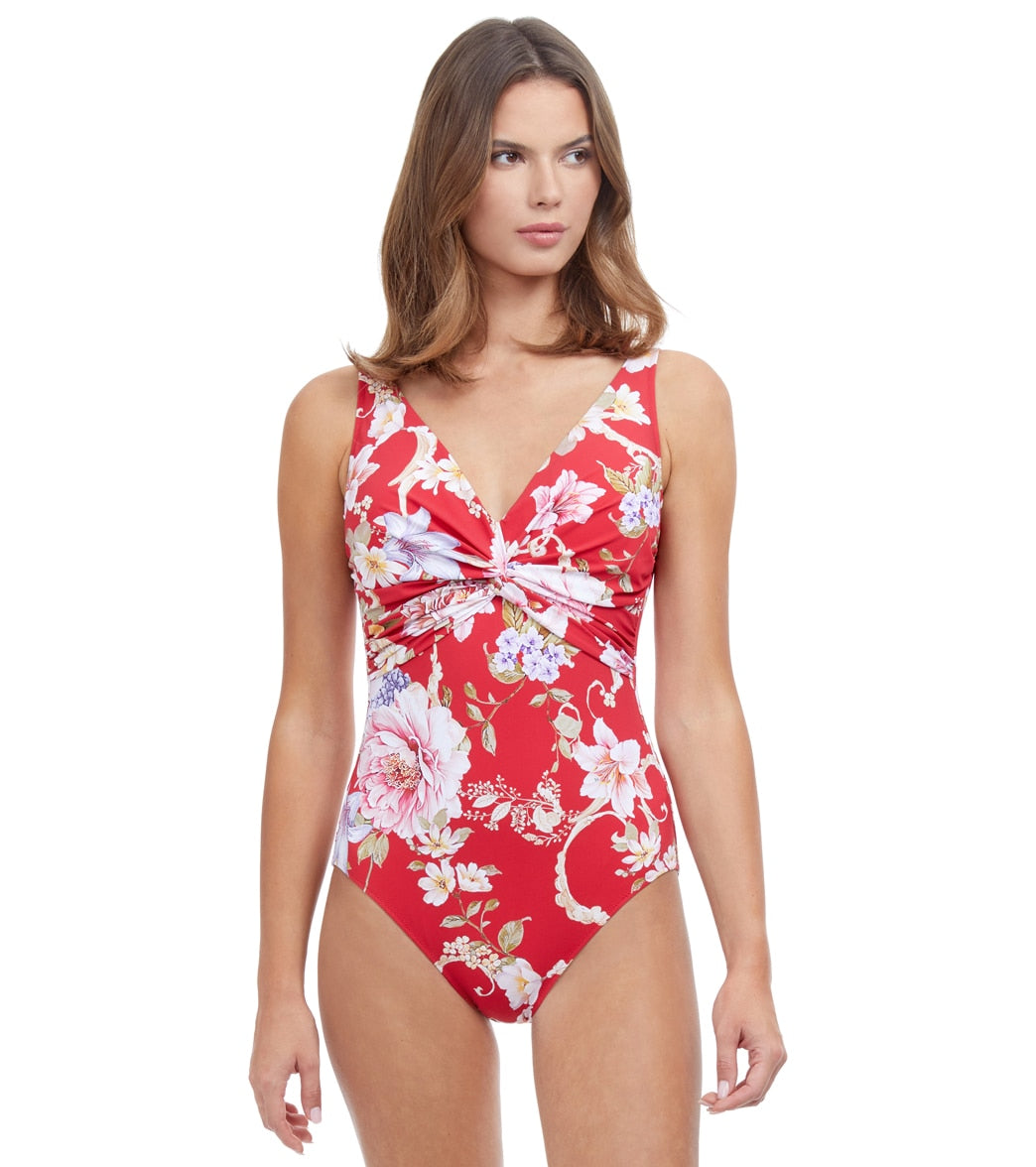 Gottex Women's Hitachi V Neck One Piece Swimsuit - Red 10 - Swimoutlet.com