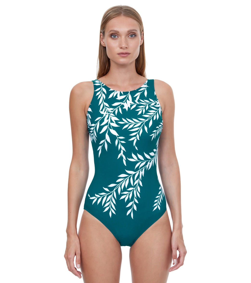 Gottex Women's Portofino Mastectomy High Neck One Piece Swimsuit - Teal 10 - Swimoutlet.com