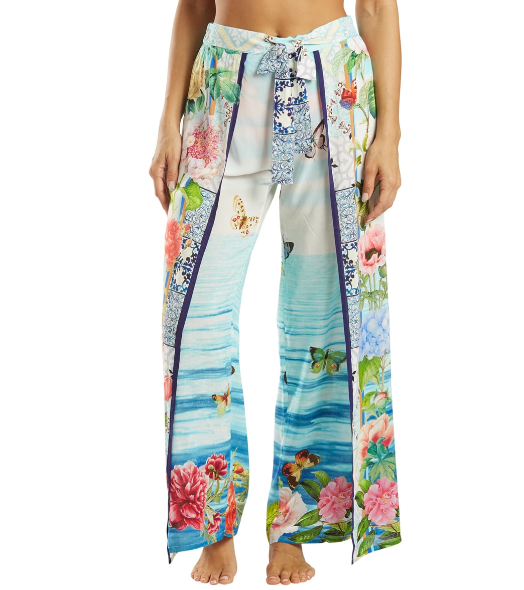 Johnny Was Women's Costa Azul Cover Up Pants - Blue/Multi Large - Swimoutlet.com