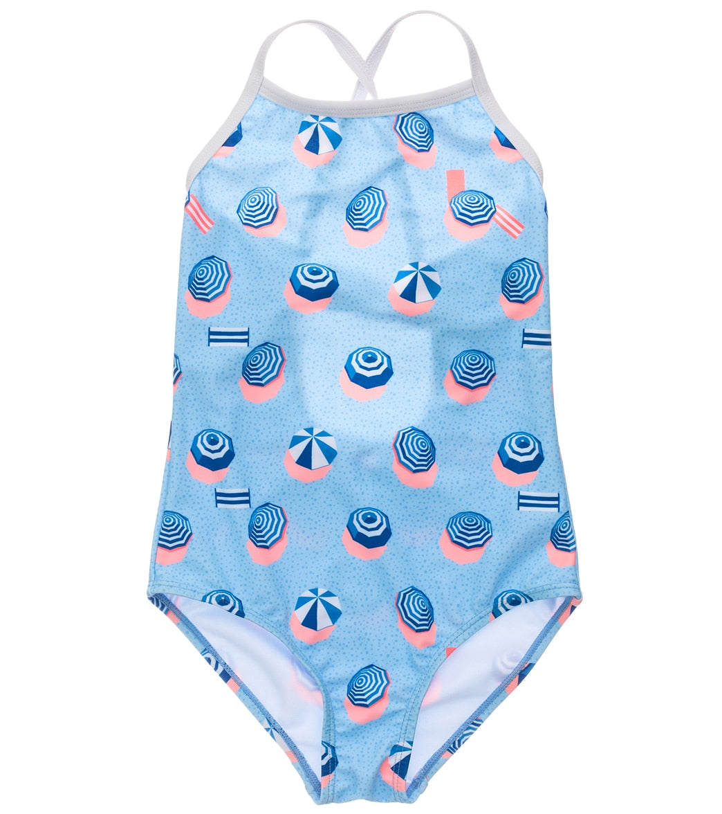 Snapper Rock Girls' French Riviera X Back Tie One Piece Swimsuit - Blue 10 Elastane/Polyamide - Swimoutlet.com