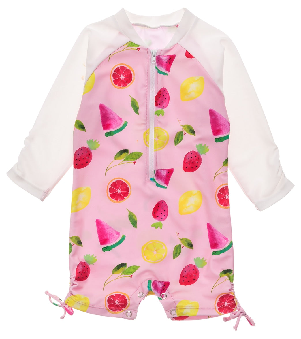 Snapper Rock Girls' Fruit Fiesta Long Sleeve Sunsuit Baby - Pink 0 0-6 Months Elastane/Polyamide - Swimoutlet.com