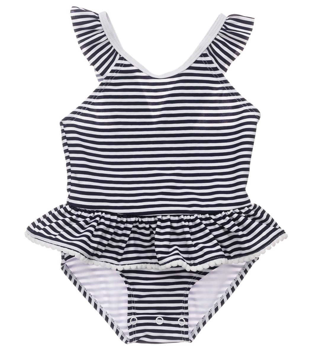 Snapper Rock Girls' Nautical Stripe One Piece Skirt Swimsuit Baby - Blue 12-18 Months Elastane/Polyamide - Swimoutlet.com
