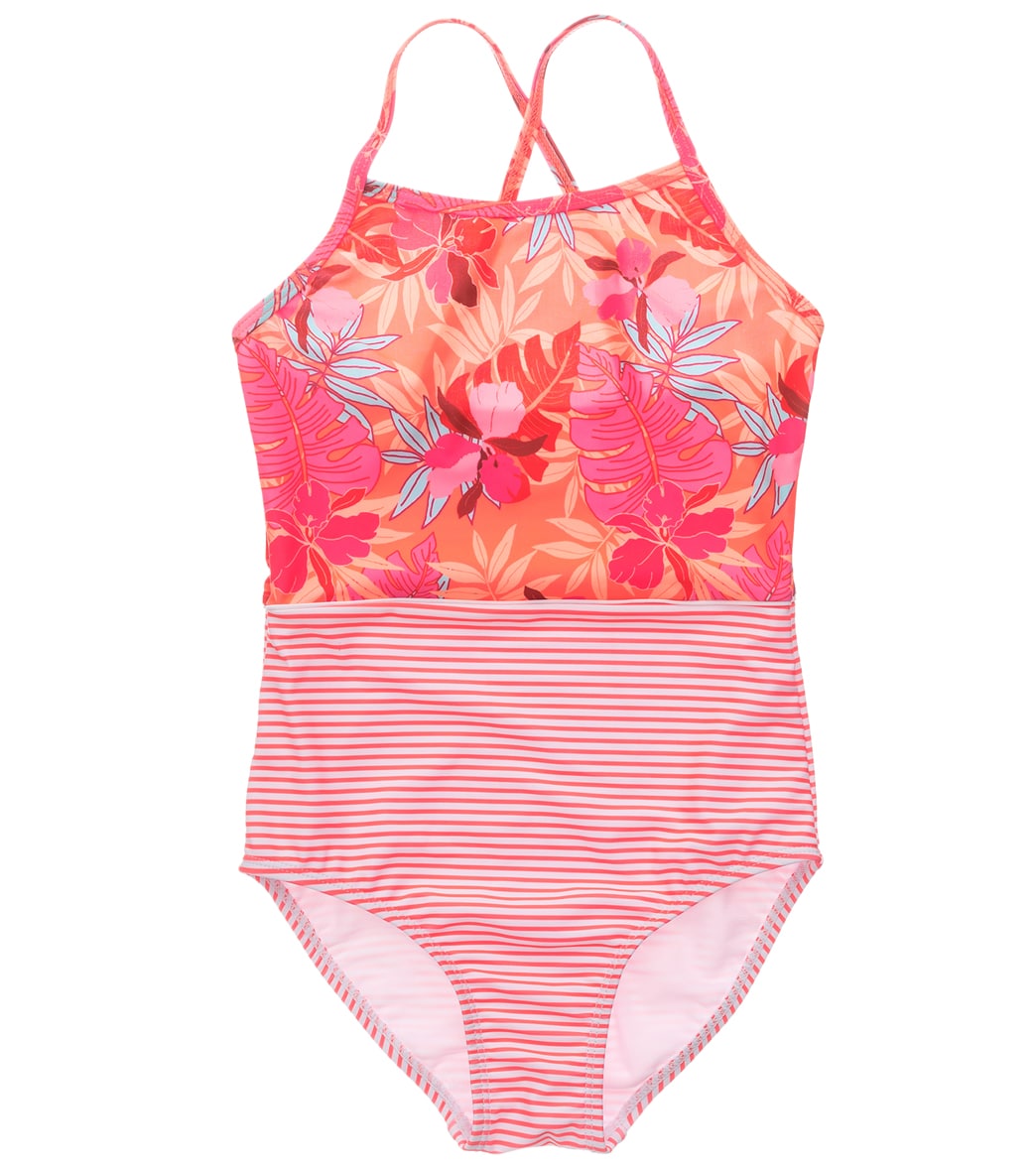 Snapper Rock Girls' Tropical Punch Classic Crossback One Piece Swimsuit Toddler/Little/Big Kid - Red 10 Elastane/Polyamide - Swimoutlet.com