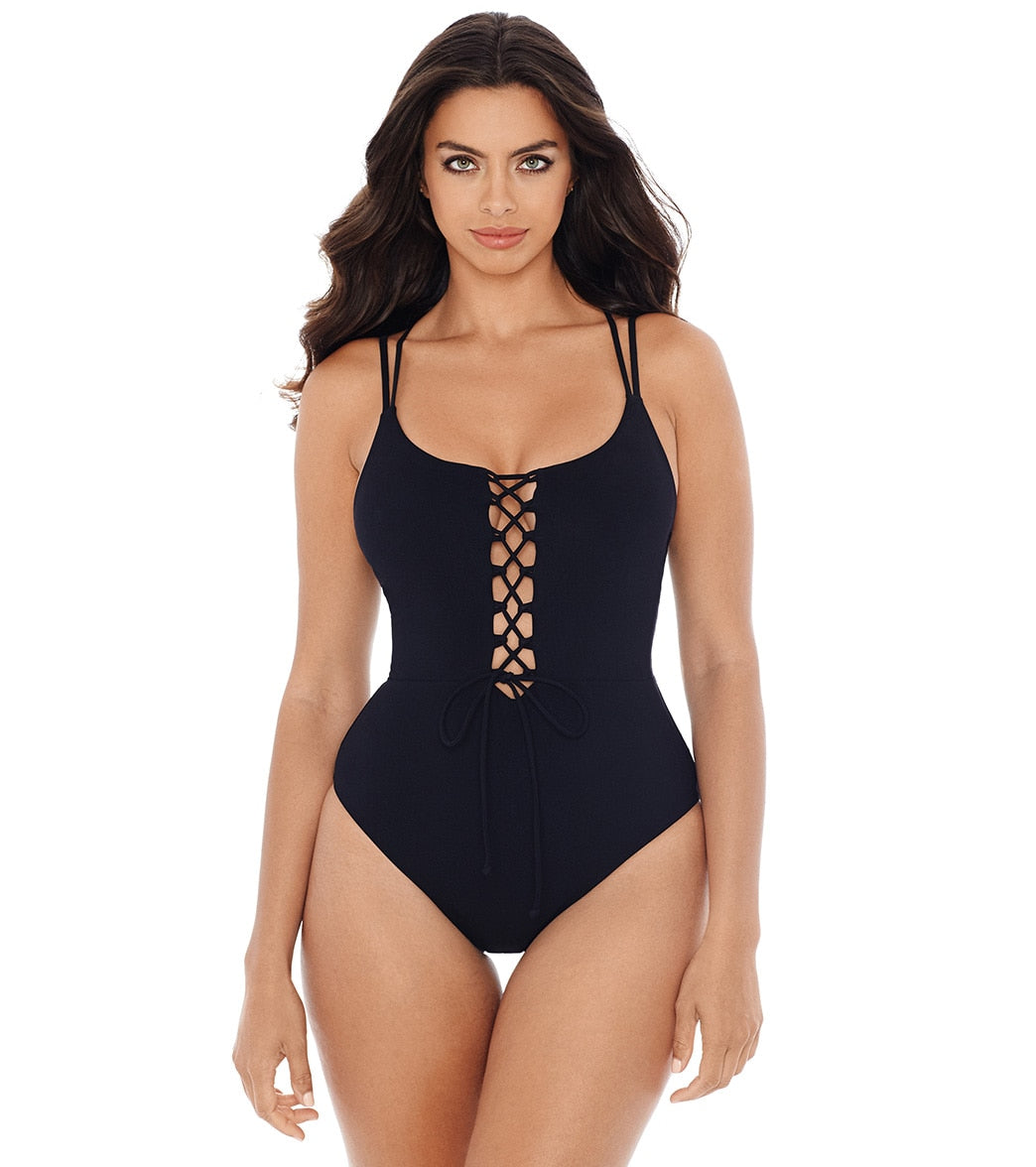 Skinny Dippers By Miraclesuit Women's Jelly Beans Suga Babe One Piece Swimsuit - Black Large - Swimoutlet.com