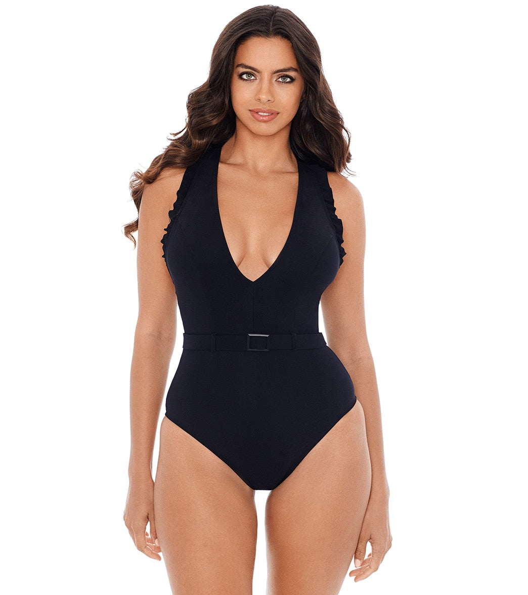 Skinny Dippers By Miraclesuit Women's Jelly Beans Cinch One Piece Swimsuit - Black Large - Swimoutlet.com