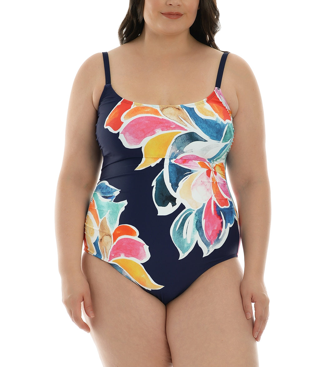 La Blanca Women's Plus Size Petals In Bloom Lingerie Mio One Piece Swimsuit - Indigo 16W - Swimoutlet.com